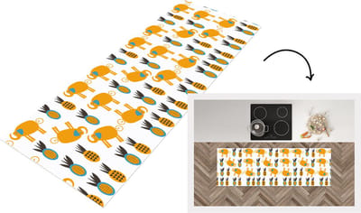Keukenloper - Loper keuken - Olifant - Ananas - Geel - Patroon - 150x50 cm - Keukenloper vinyl