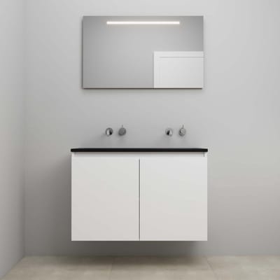 On-Line Badkamermeubelset - 100 cm - Bouwpakket - Greeploze Ladestructuur - Acryl Wastafel - zonder Kraangat - Spiegel met LED-Verlichting - Hoogglans Wit