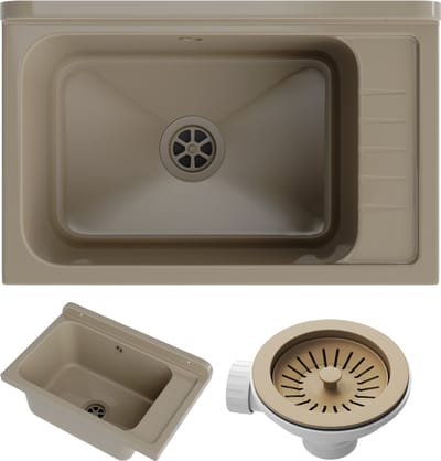 Granitan Spoelbak Monza voor Garage Wasruimte Stookruimte - Beige - Gootsteen met Sifon - 58x38cm