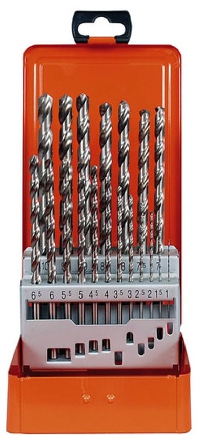 HSS-G metaalborenset – 19-delig – 1-10 mm (0,5 mm stappen) – Lange boren volgens DIN 340 – In metalen cassette