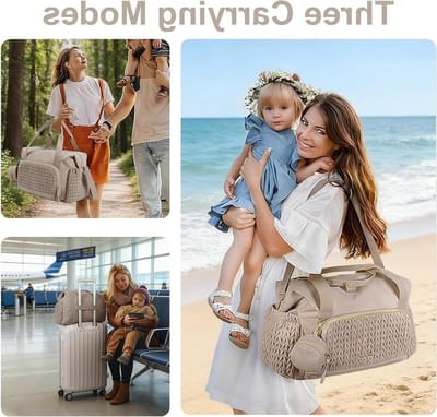 Multifunctionele Luiertas voor Moeders, Grote Luiertas met Verstelbare Schouderband en Apart Fopspeencompartiment voor Reizen en Strandactiviteiten