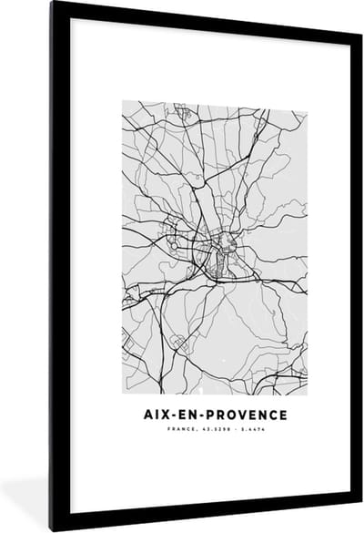 Fotolijst incl. Poster - Plattegrond - Kaart - Stadskaart - Frankrijk - Aix-en-Provence - 60x90 cm - Posterlijst