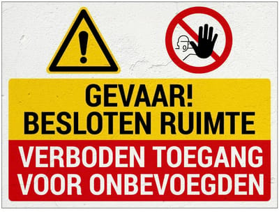 Gevaar besloten ruimte verboden toegang voor onbevoegden bord | Sign Again materiaal | 40 x 30 cm
