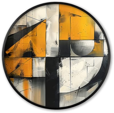 Poster in lijst Rond - Fotolijst 60x60 cm - Posters - Geel - Abstract - Modern - Vormen - Ronde posterlijst zwart - Decoratie - Wanddecoratie woonkamer - Muurdecoratie slaapkamer