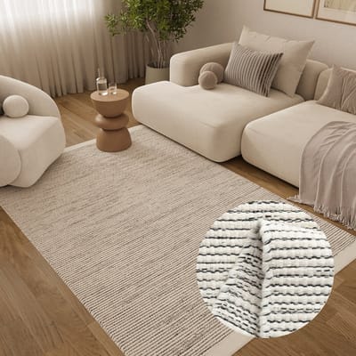 Tapiso Loni Vloerkleed van Wol – Handgeweven Wollen Tapijt voor Eetkamer, Woonkamer en Slaapkamer – Beige – Modern & Zacht 120x170