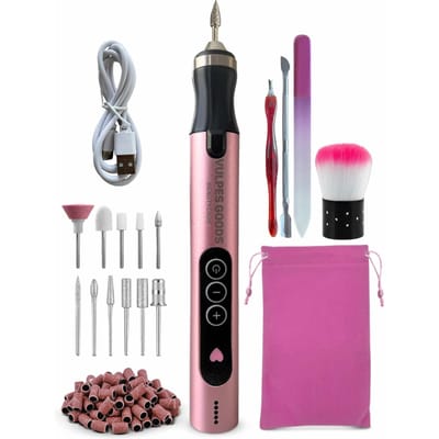 Vulpes Goods® BeautyCare - Elektrische Nagelvijl - Draadloos & Oplaadbaar - 11 Nagelfrees Bitjes en 96 Schuurrolletjes en Draagtas - Manicure en Pedicure set - PRO Versie