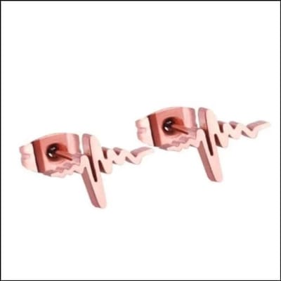 Aramat Jewels | Oorbellen | RVS Hartslag Oorbellen Heartbeat 11x5mm - ECG Oorstekers | Rosékleurig-7x11mm | |8mm | Staal | Kinderen, Volwassenen | Verkleurd niet