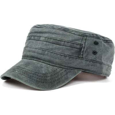 Casquette militaire en coton lavé vintage pour hommes Casquette de cadet rétro usée à sommet plat réglable Casquette d'armée pour la randonnée en plein air le voyage 56-58cm gray