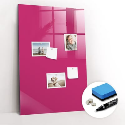 Tulup Whitebord - Kleur Magenta Magneetbord - 60 cm x 90 cm - Magneetbord Muur - Minimalistisch Prikbord - Memo Magneetbord - Planning Muur - Gratis 5 Sterke Magneten + Whiteboard Marker & Wisser - Magnetisch Bord - Magneetbord Keuken