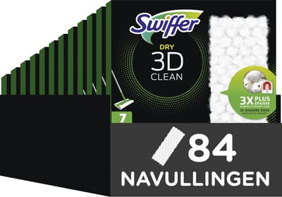 Swiffer Vloerreiniger 3D Clean - Droge Vloerdoekjes - 12 x 7 Navullingen voor Swiffer Vloerwisser