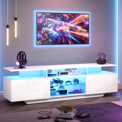 TV-Meubel - 160 x 40 x 45 cm - Hoogglans Lowboard met LED en 8 Vakken - MDF - Wit