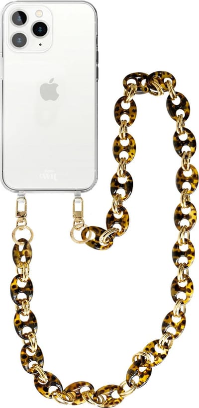 xoxo Wildhearts silicone case met koord - Transparant telefoonhoesje met koord - telefoonketting - Marble Brown - Lang koord - Cord Case - geschikt voor Apple iPhone 12 Pro Max hoesje - Ketting met marmere look - marmer - bruin