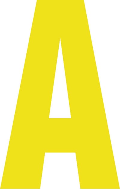 Lettersticker A GEEL 10x5cm, plakletter, huisnummersticker, toevoeging huisnummer