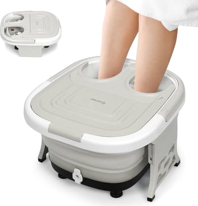 COSTWAY Opklapbaar Voetbad Massager, Voetspa met instelbare verwarmingstemperatuur, opvouwbare bad voor gemakkelijke opslag, Groot voetbad met afstandsbediening, infraroodlampen, bubbelfunctie en elektronische rolluiken