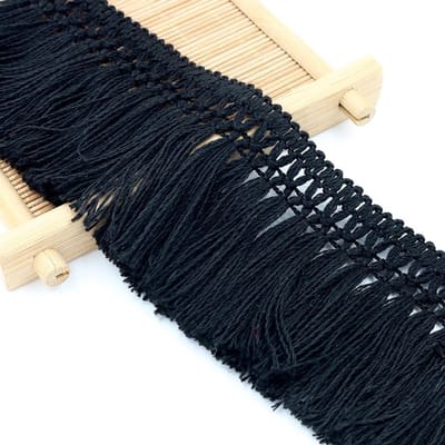 8 cm Brede Katoenen Kwastfranje voor DIY Accessoires en Kledingdecoratie - Zwart, Perfect voor Bruiloften en Creatieve Projecten