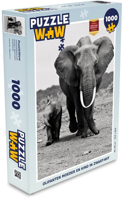 Puzzel Olifant - Kind - Zwart - Wit - Legpuzzel - Puzzel 1000 stukjes volwassenen