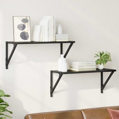 vidaXL - Wandplanken - 2 - st - Zwart - Eiken - 60 - x - 25 - x - 25,5 - cm - Bewerkt - hout