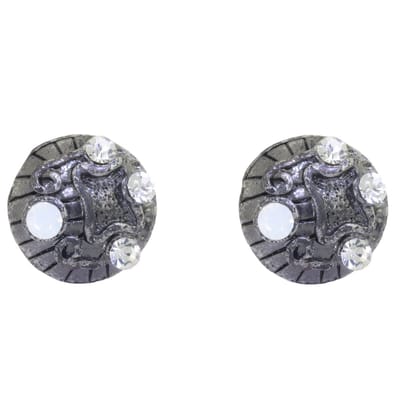 Behave – Dames oorstekers – Wit opaal en transparant kristal – 1,1 cm – Vintage zilverkleur