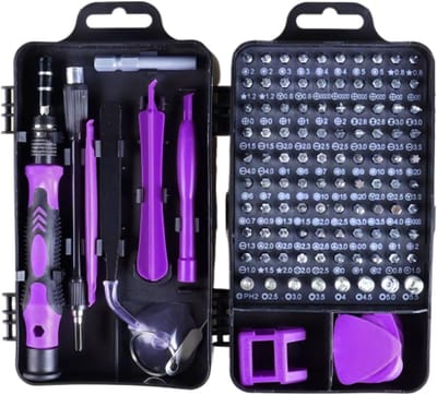 Schroevendraaierset - Precisiegereedschap - Kleine Reparaties - 115 Delen - Magnetische Punt - Paars