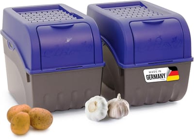 Aardappelbewaardoos | 2x groot 9L | Marineblauw | Aardappeldoos | Stapelbare groentekist, uienkist, aardappelmand, fruitkist, aardappelkist, uienopslag, voedselcontainer, wortelen
