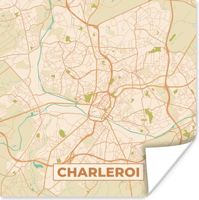 Poster Plattegrond - Stadskaart - Vintage - Charleroi - Kaart - 100x100 cm XXL
