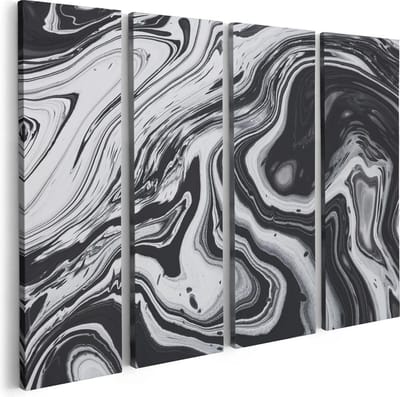 Artaza Canvas Schilderij Vierluik Abstracte Kunst - Zwart met Wit - 80x60 - Foto Op Canvas - Canvas Print
