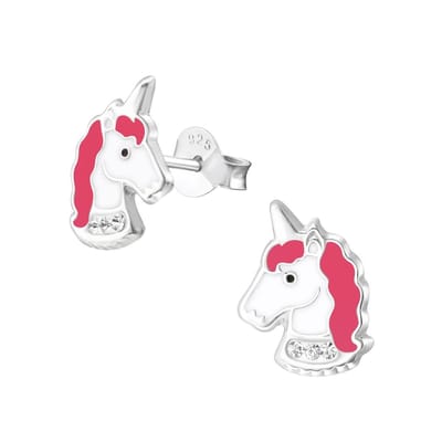 WeLoveSilver - kinderoorbellen zilver - eenhoorn met kristallen