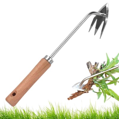 Onkruidgereedschap Tuin - Handwieder - Onderhoud Gazon - 3 Tand Ontwerp - 34 cm - Metaal