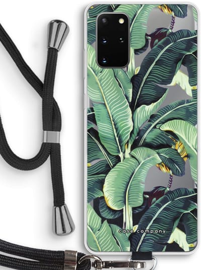 Hoesje met koord geschikt voor Samsung Galaxy S20 Plus hoesje met Koord - Bananenbladeren - Telefoonhoesje met Zwart Koord - Bescherming aan alle Kanten en Over de Schermrand