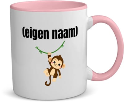 Akyol - kleine aap met eigen naam koffiemok - theemok - roze - Aap - apen liefhebbers - iemand die houdt van apen - verjaardag - cadeau - kado - 350 ML inhoud