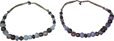 Kettingen met diverse patronen wit-bronzen tinten en paars-bronzen tinten antieke uitstraling set van 2 stuks.