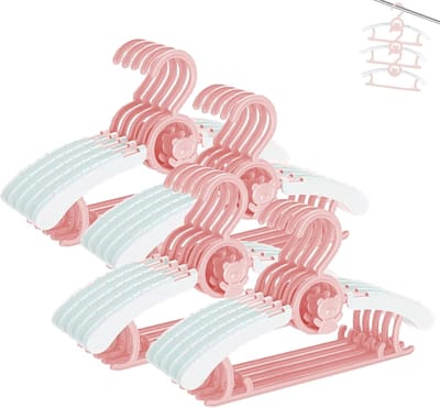 Babyhangers voor Kleerkast - Niet-glijdend 28-36 cm Verstelbaar Kinderkledinghanger voor Baby tot 18 jaar - Plastic Kinderhanger voor Pasgeborenen, Peuters en Kleuters - Roze Kledingorganisator voor Kinderkamer