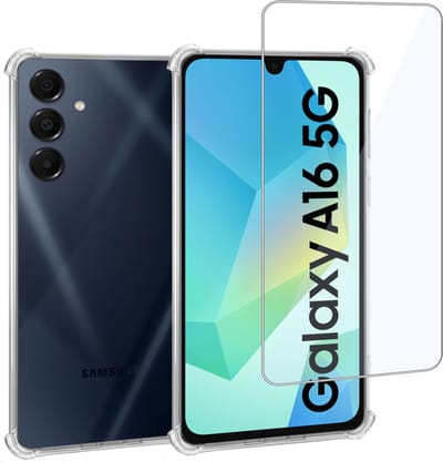 Geschikt voor Samsung Galaxy A16 5G - Hoesje + Screenprotector – Gehard Glas Cover + Shock Proof Case - Transparant