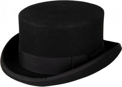 KIMU® Luxe Hoge Hoed Zwart - Laag Model - Maat 57 - 100% Wol - Dames Heren Vrouw Man - Tophat Wolvilt Hoedje Circus Bruidegom Bruiloft Detective Gangster Pimp Festival
