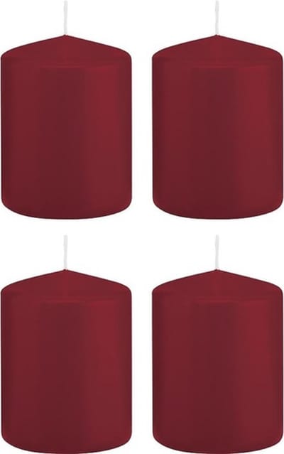 Trend Candles Cilinderkaars/stompkaars - 4x - bordeauxrood - 6 x 8 cm - 29 branduren - met brandvertragende folie