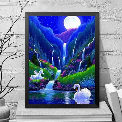 5D Diamant Schilderij Landschap Foto Van Steentjes Diamant Borduren Zwaan Waterval Kruissteek Art Hobby Decor 20X30CM blue