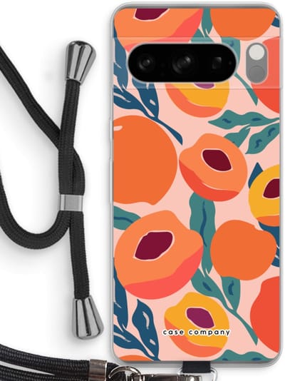 Case Company® - Hoesje met koord geschikt voor Google Pixel 8 Pro hoesje met Koord - Perzik - Telefoonhoesje met Zwart Koord - Bescherming aan alle Kanten en Over de Schermrand