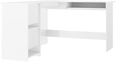 L-vormig Hoekbureau - Computerbureau Werktafel - Thuiswerken Organiseren - Met Uittrekbare Lade - 120x140x75 cm - Hoogglans Wit