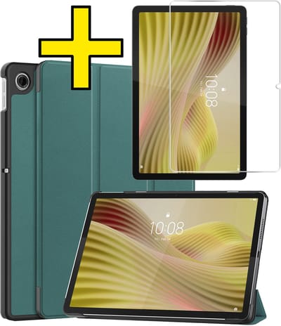 Hoes - Geschikt voor Lenovo Tab 10.1 inch - Met Screenprotector - Trifold Bookcase - Hard Cover - Hardcover Book Case - Tablet Hoesje - Donkergroen