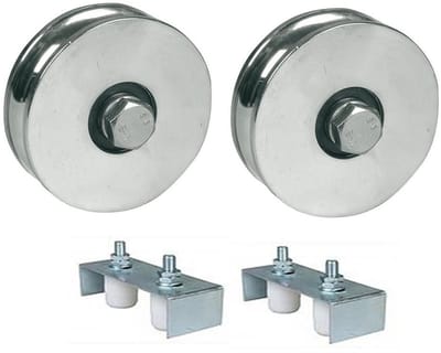 100 mm wiel met R-groef, voorzien van 2 BB- en 30x40 Gate-geleiders, in beugel (2 stuks)