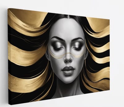 Saammp Canvas Schilderij - Vrouw met haar van goud - abstract - 30x20 - Foto op canvas - Wanddecoratie - Muurdecoratie Woonkamer - Slaapkamer decoratie - Canvas Print