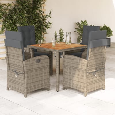 vidaXL - 5-delige - Tuinset - met - kussens - poly - rattan - grijs