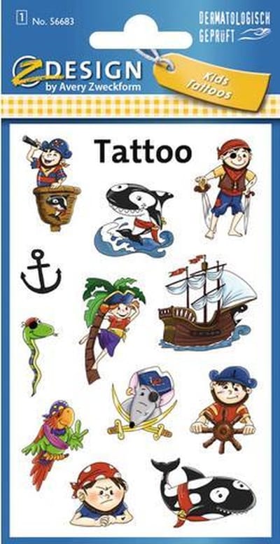 Avery Tattoo etiket Z-design Kids - pakje a 1 vel piraten