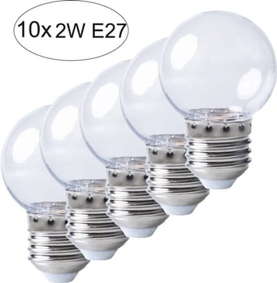 Set 10 transparante Led lampen - 2W - 2700K - Kogellamp