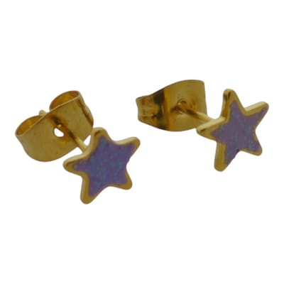 Aramat Jewels | Oorbellen | Goudkleurige Ster Oorbellen met Lila Glitters | | | |6mm | Staal | Volwassenen, Kinderen | Verkleurd niet