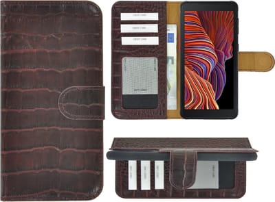 Geschikt voor Samsung Galaxy Xcover 5 hoesje - Bookcase - Xcover 5 Wallet Book Case Echt Leer Croco Bordeauxrood Cover