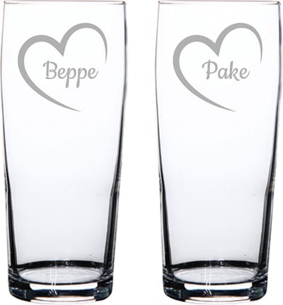 Gegraveerde bierfluitje 19cl Pake mei hert & Beppe mei hert