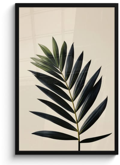 Poster in lijst - Fotolijst 60x90 cm - Posters - Palmblad - Donkere bladen - Subtiel - Posterlijst zwart - Decoratie - Wanddecoratie woonkamer - Muurdecoratie slaapkamer