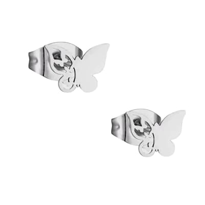 Aramat Jewels | Oorbellen | Vlinder oorstekers staal – 3 vlinders- zilverkleurig | | | |9mm | Staal | Kinderen, Volwassenen | Verkleurd niet