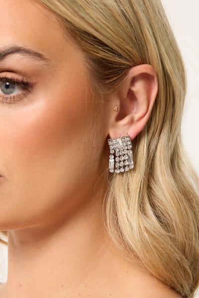 Yours Zilverkleurige Vierkante Oorbellen Met Strasssize One Size